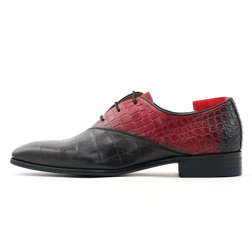 Red Black Crocodile Dress Shoes D1236