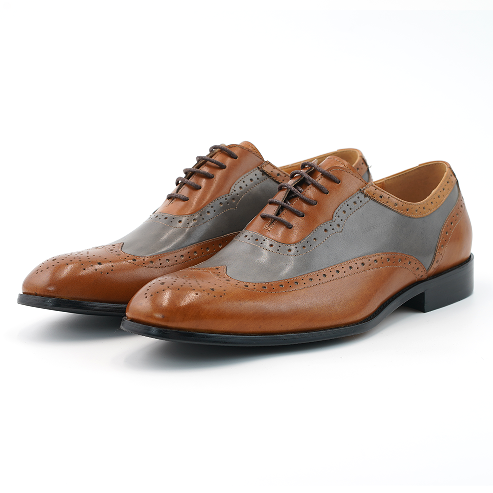 Brown Grey Embroidered Formal Shoes D1186
