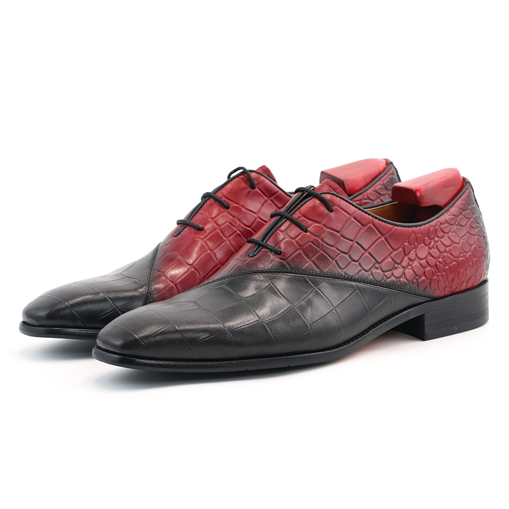 Red Black Crocodile Dress Shoes D1236