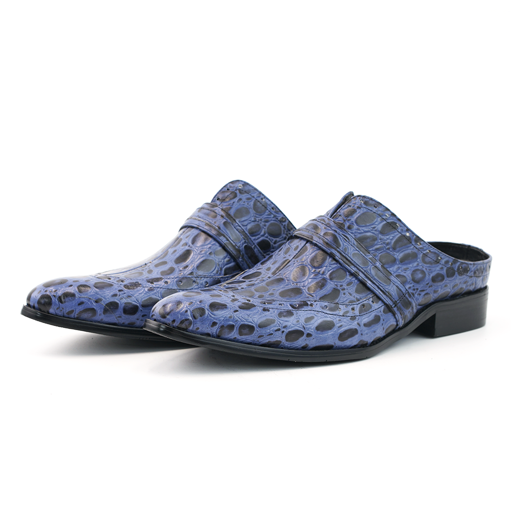Blue Crocodile Pattern Dress Shoes D1258