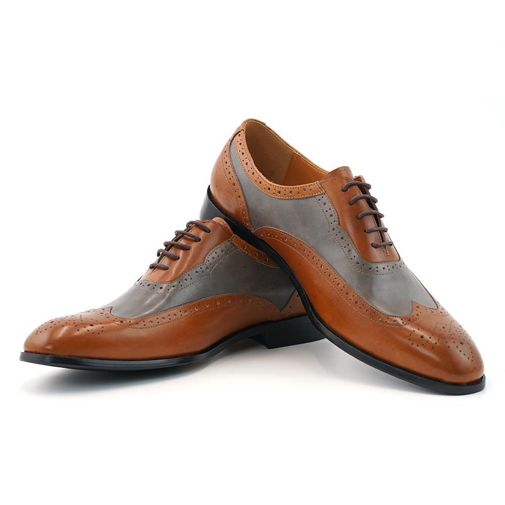 Brown Grey Embroidered Formal Shoes D1186
