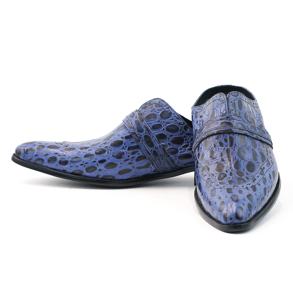 Blue Crocodile Pattern Dress Shoes D1258