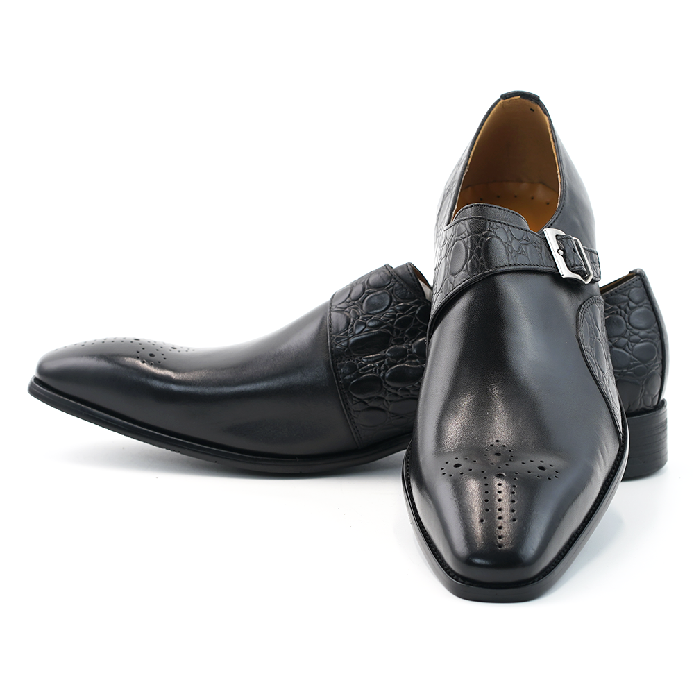 Black Crocodile Buckle Dress Shoes D1243
