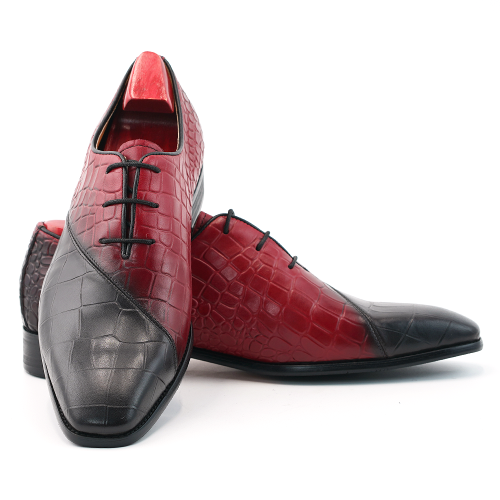 Red Black Crocodile Dress Shoes D1236