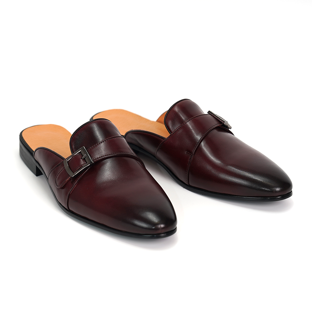 Wine Red Metal Buckle Dress Shoes D1172