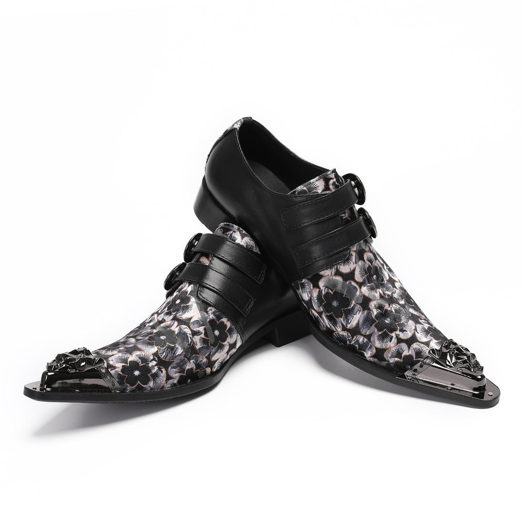 Black Printed Pointed Shoes 4001