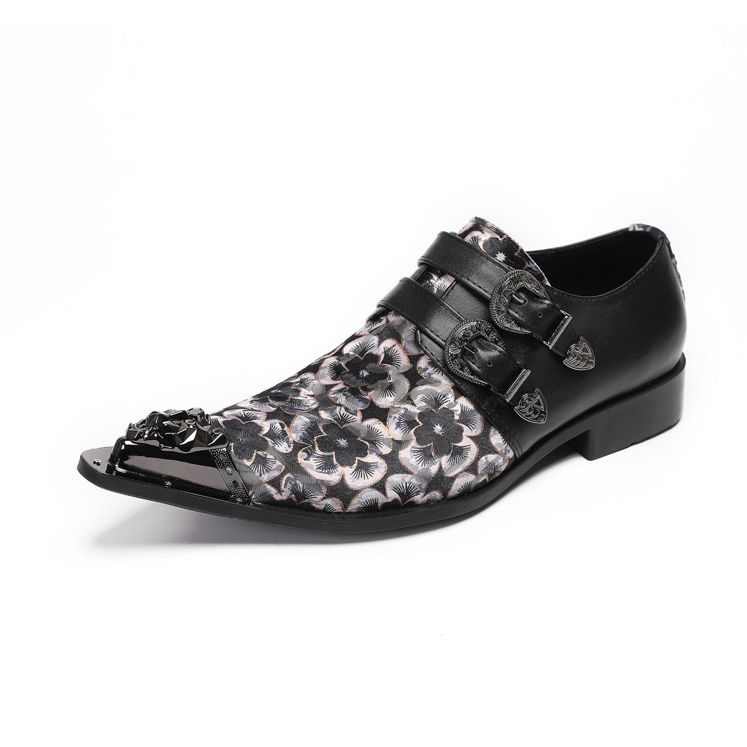 Black Printed Pointed Shoes 4001