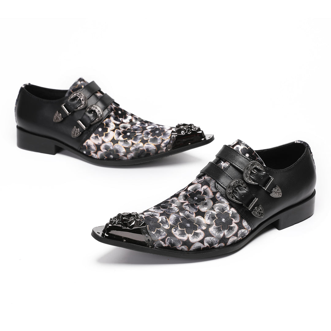 Black Printed Pointed Shoes 4001