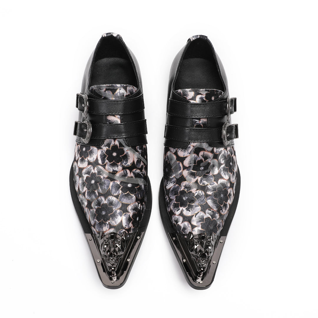 Black Printed Pointed Shoes 4001