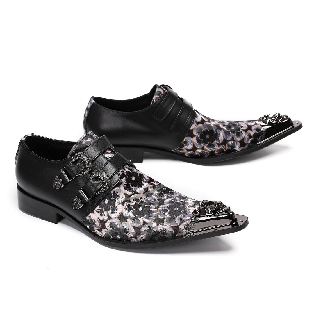 Black Printed Pointed Shoes 4001