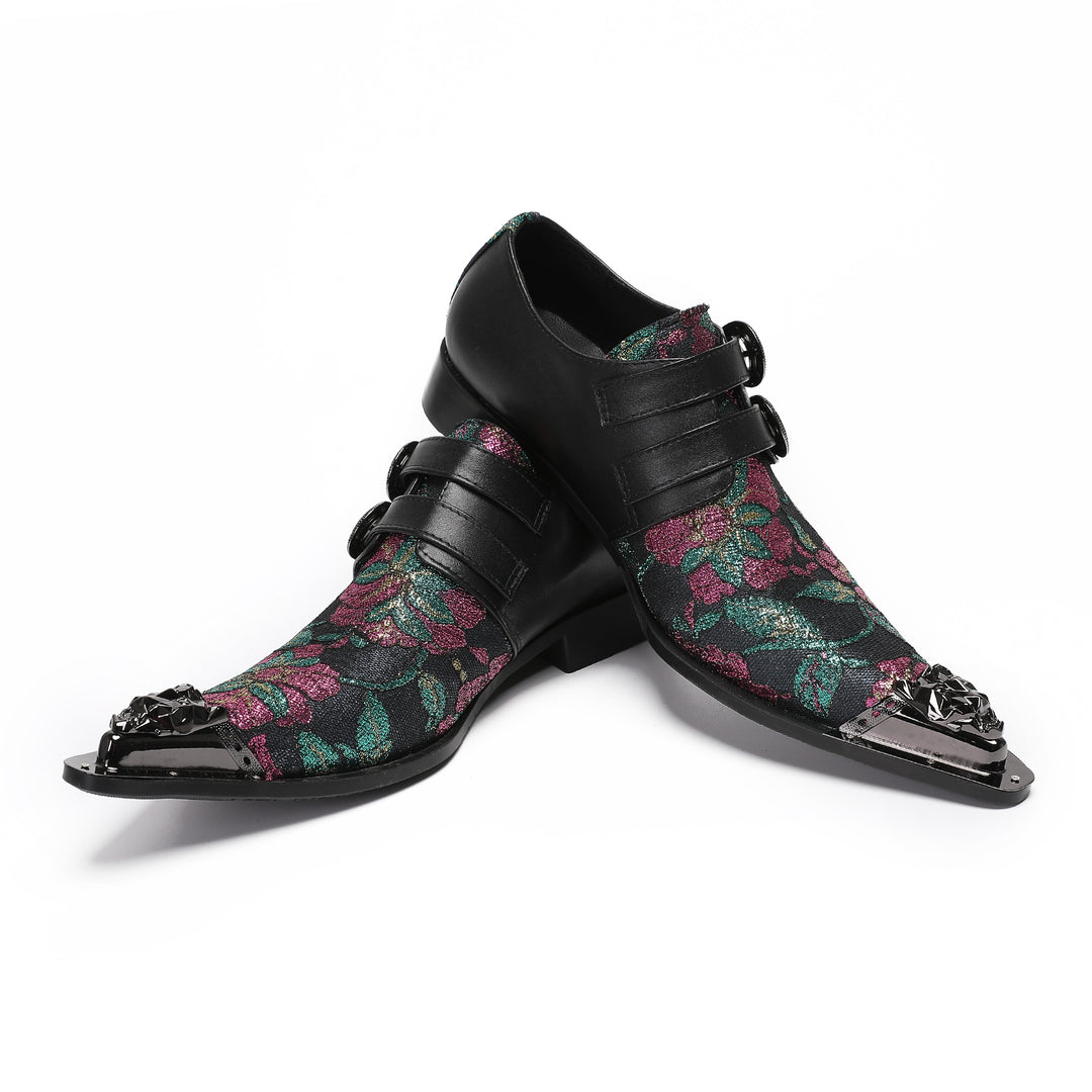 Black Printed Pointed Shoes 4003