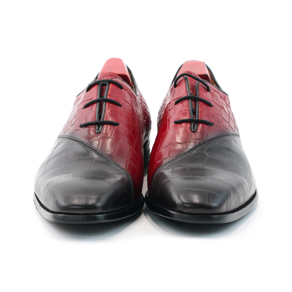 Red Black Crocodile Dress Shoes D1236