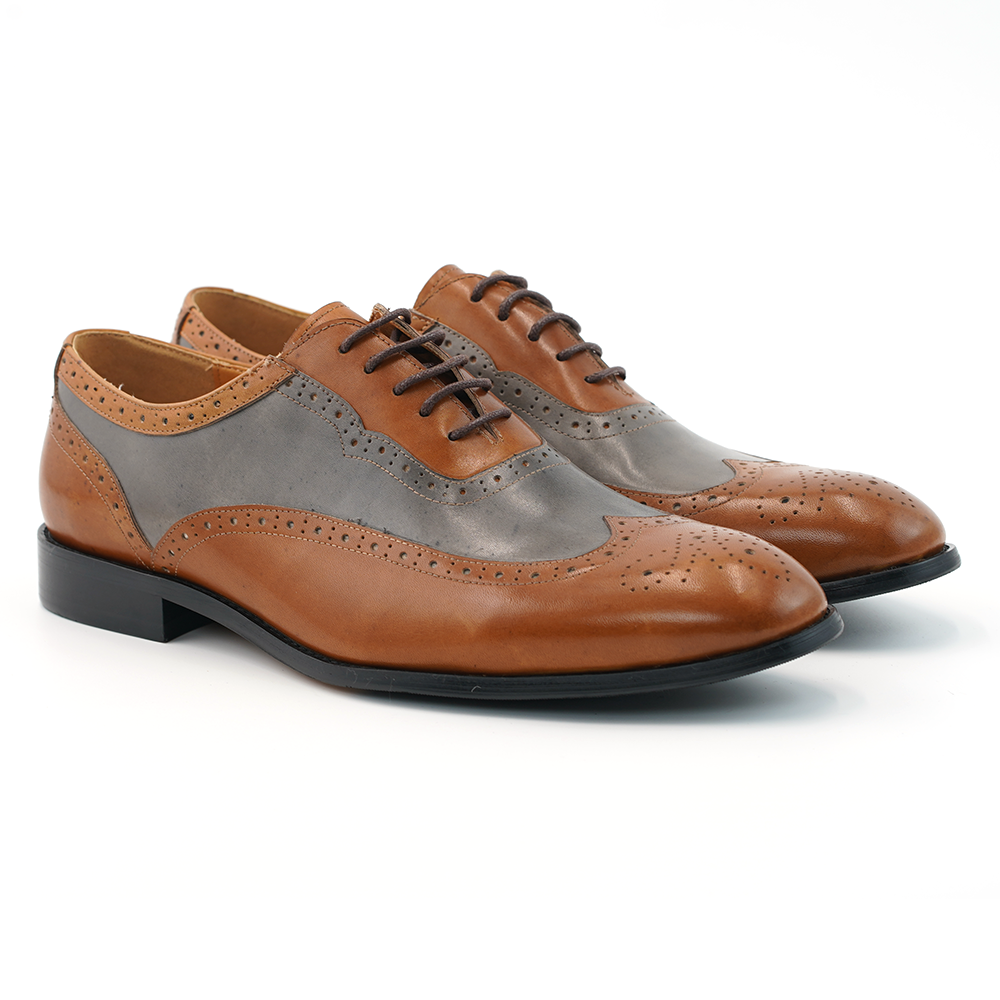 Brown Grey Embroidered Formal Shoes D1186