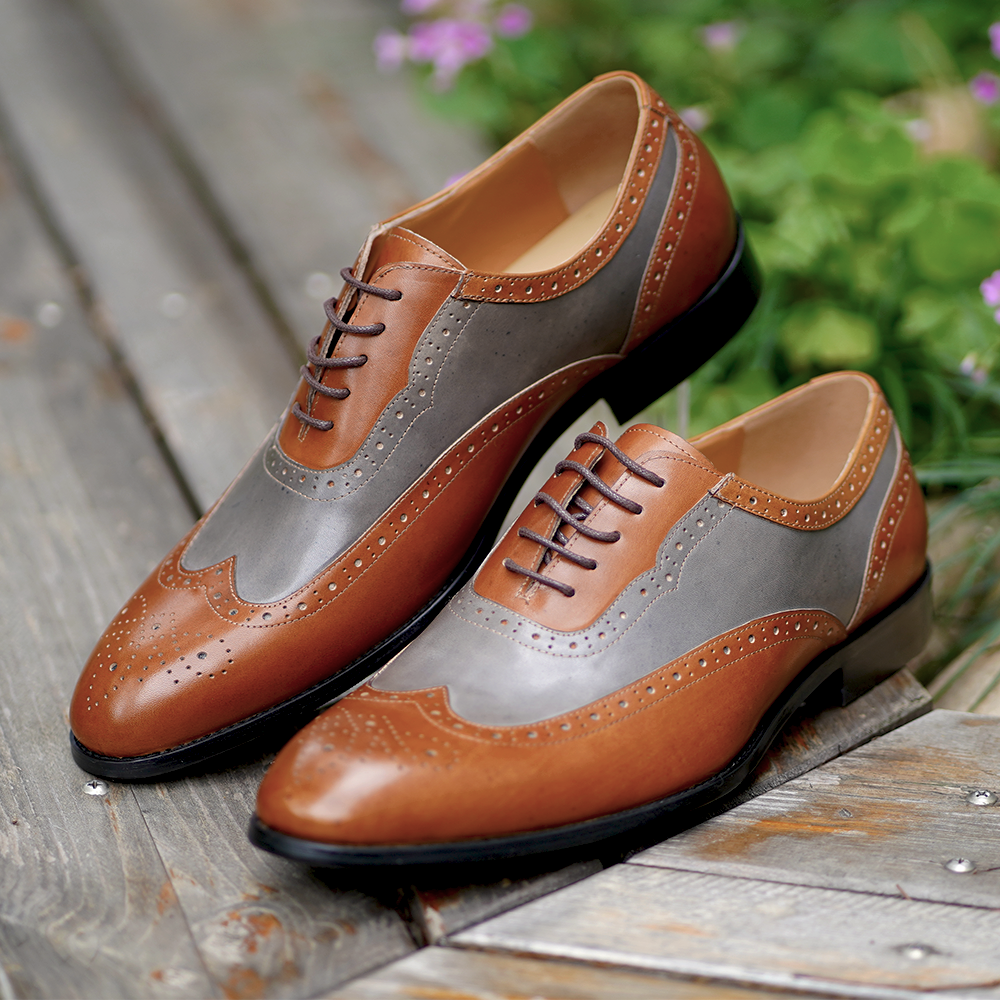 Brown Grey Embroidered Formal Shoes D1186