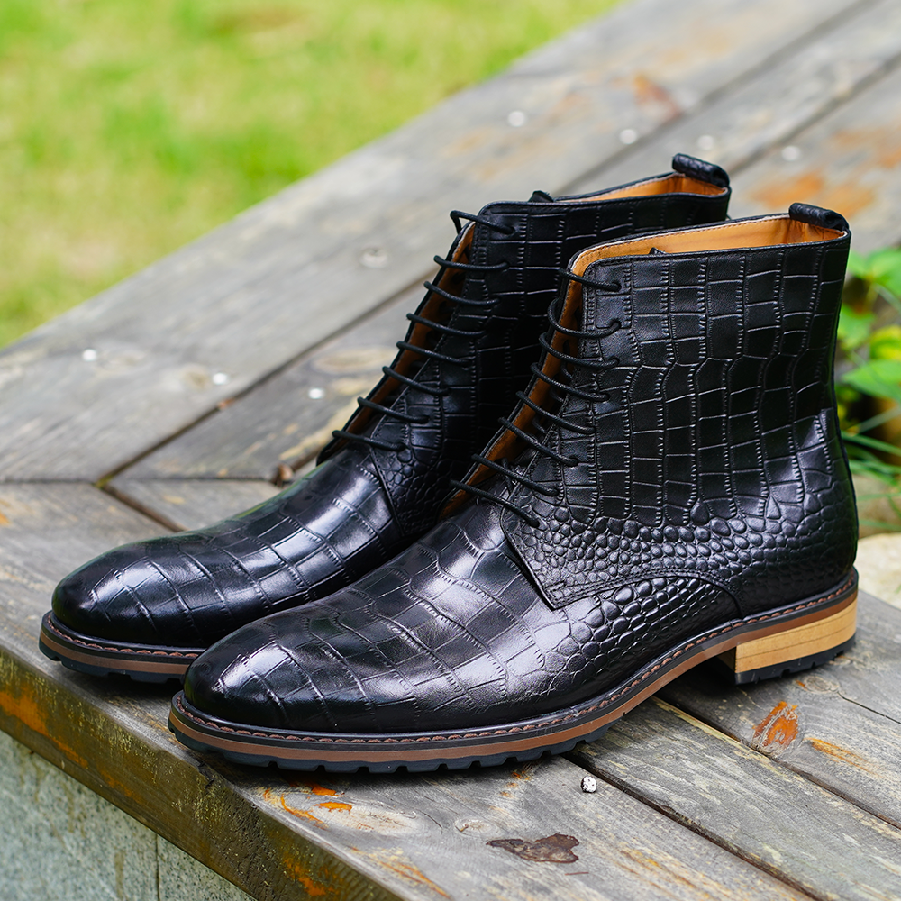 Black Crocodile Pattern Dress Shoes D1212