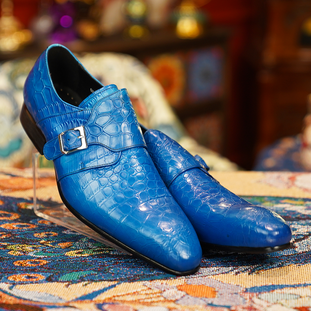 Blue Crocodile Pattern Dress Shoes D1224