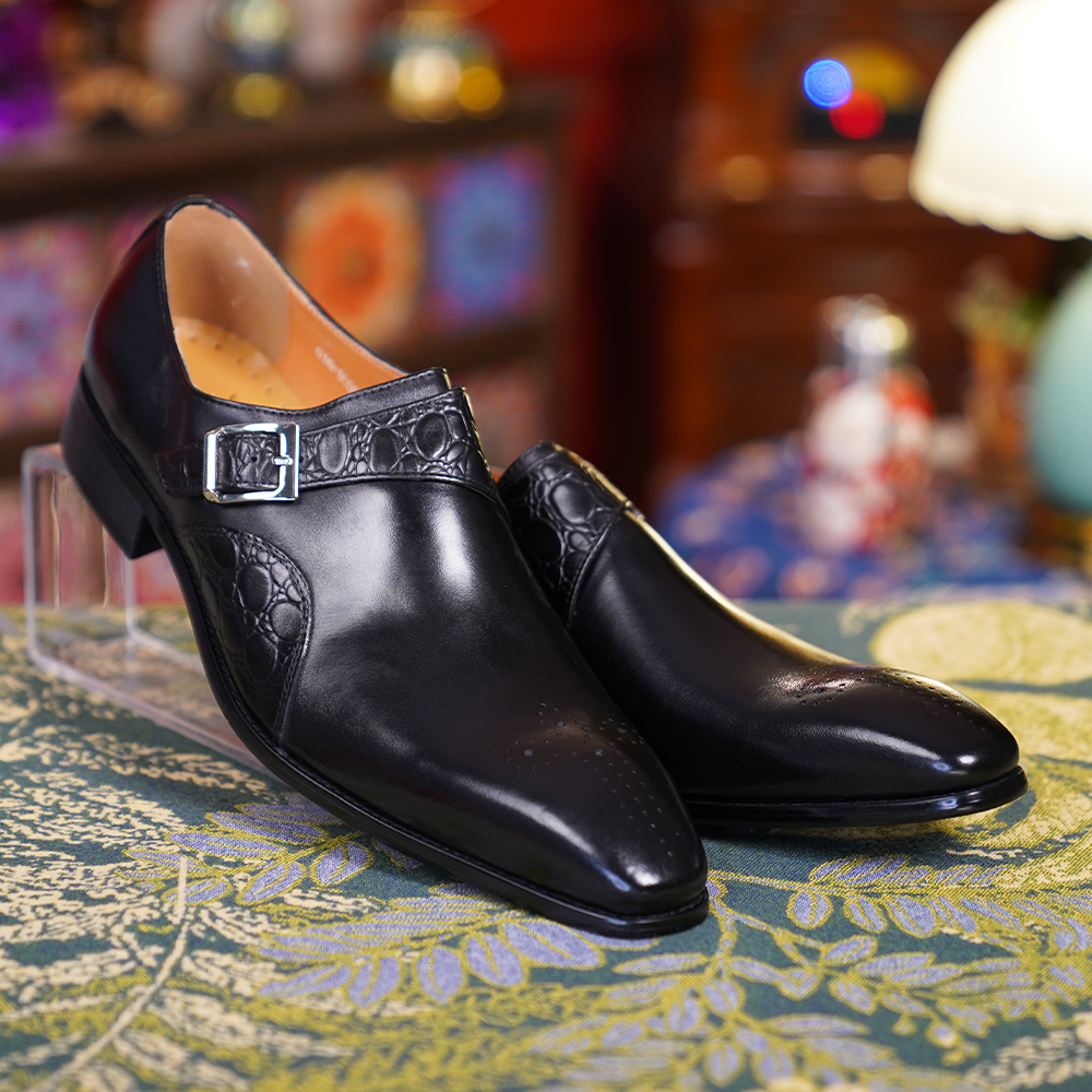 Black Crocodile Buckle Dress Shoes D1243