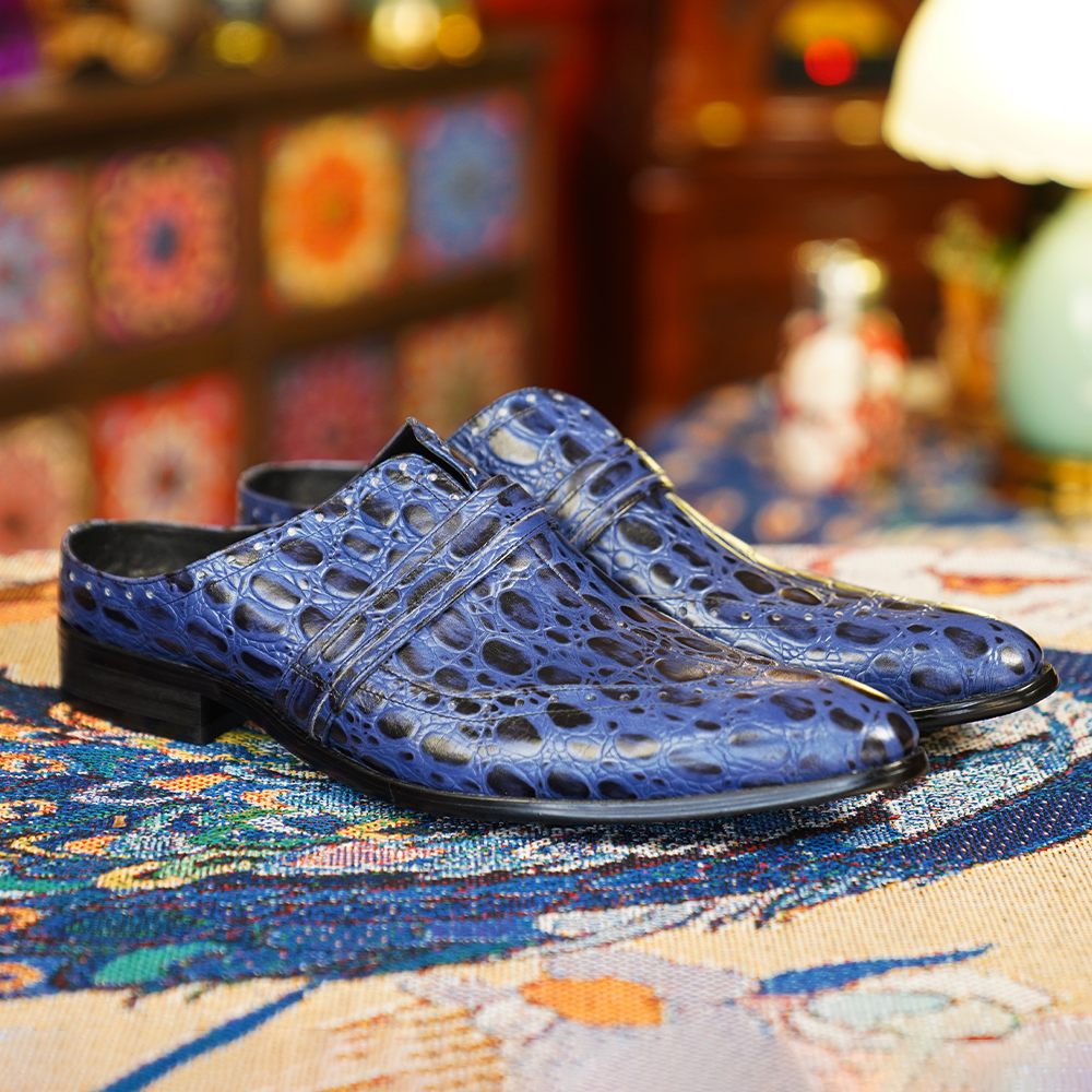 Blue Crocodile Pattern Dress Shoes D1258
