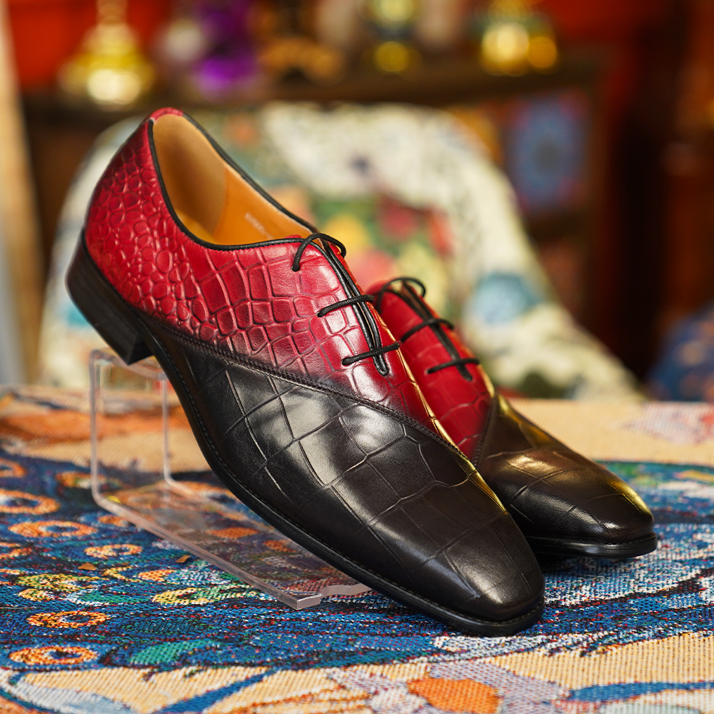 Red Black Crocodile Dress Shoes D1236