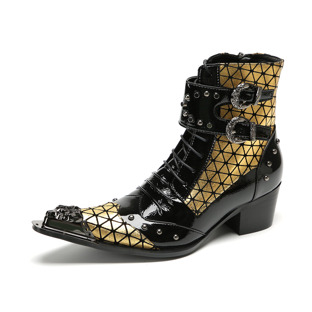 Black Gold Studded Pointed Shoes 9996
