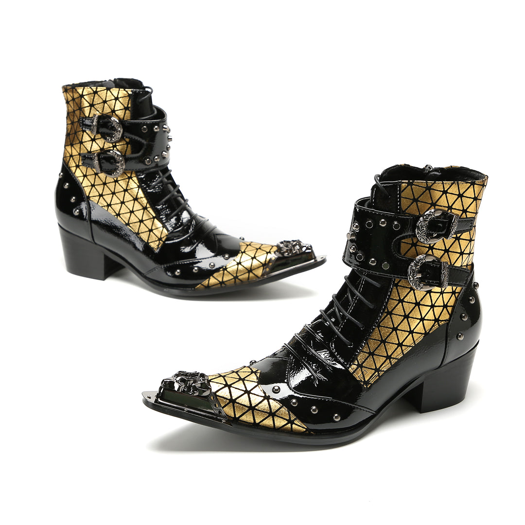 Black Gold Studded Pointed Shoes 9996