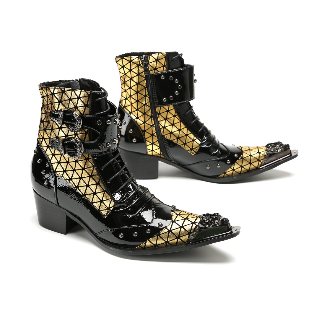 Black Gold Studded Pointed Shoes 9996