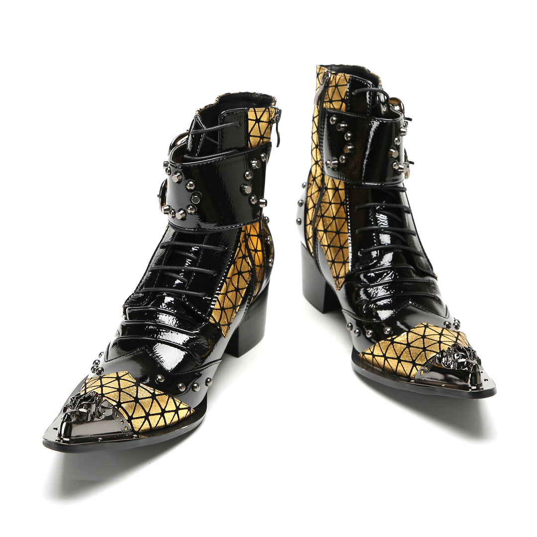 Black Gold Studded Pointed Shoes 9996