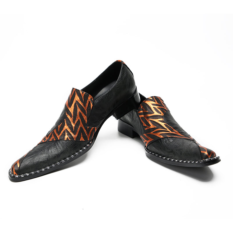 Black Orange Stripe Pointed Shoes 9961