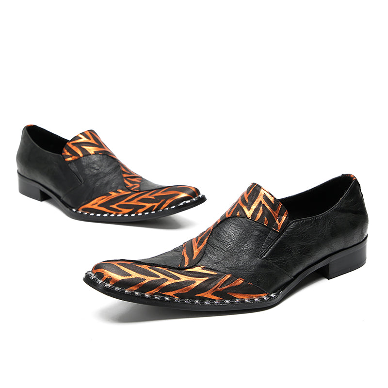 Black Orange Stripe Pointed Shoes 9961