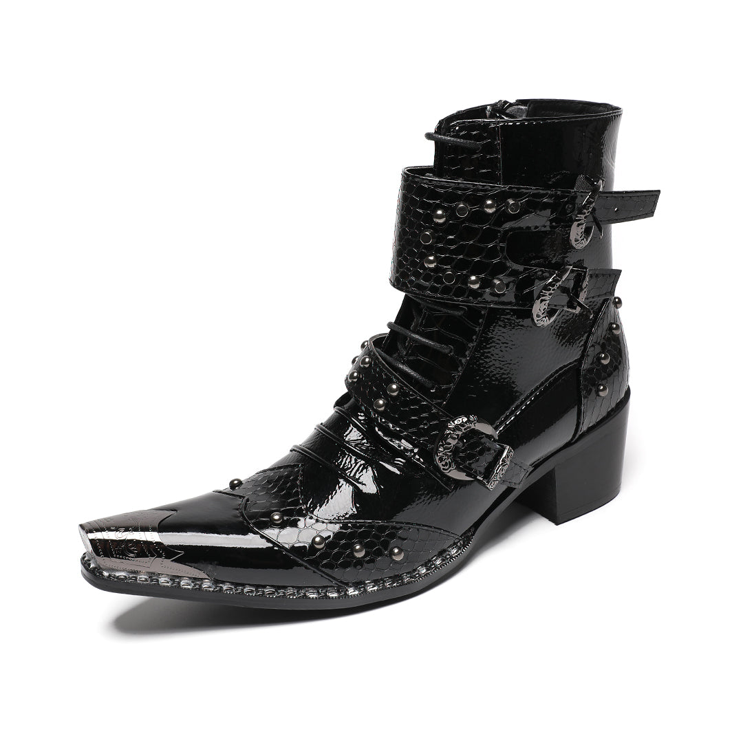 Black Rivet Pointed Shoes 4019