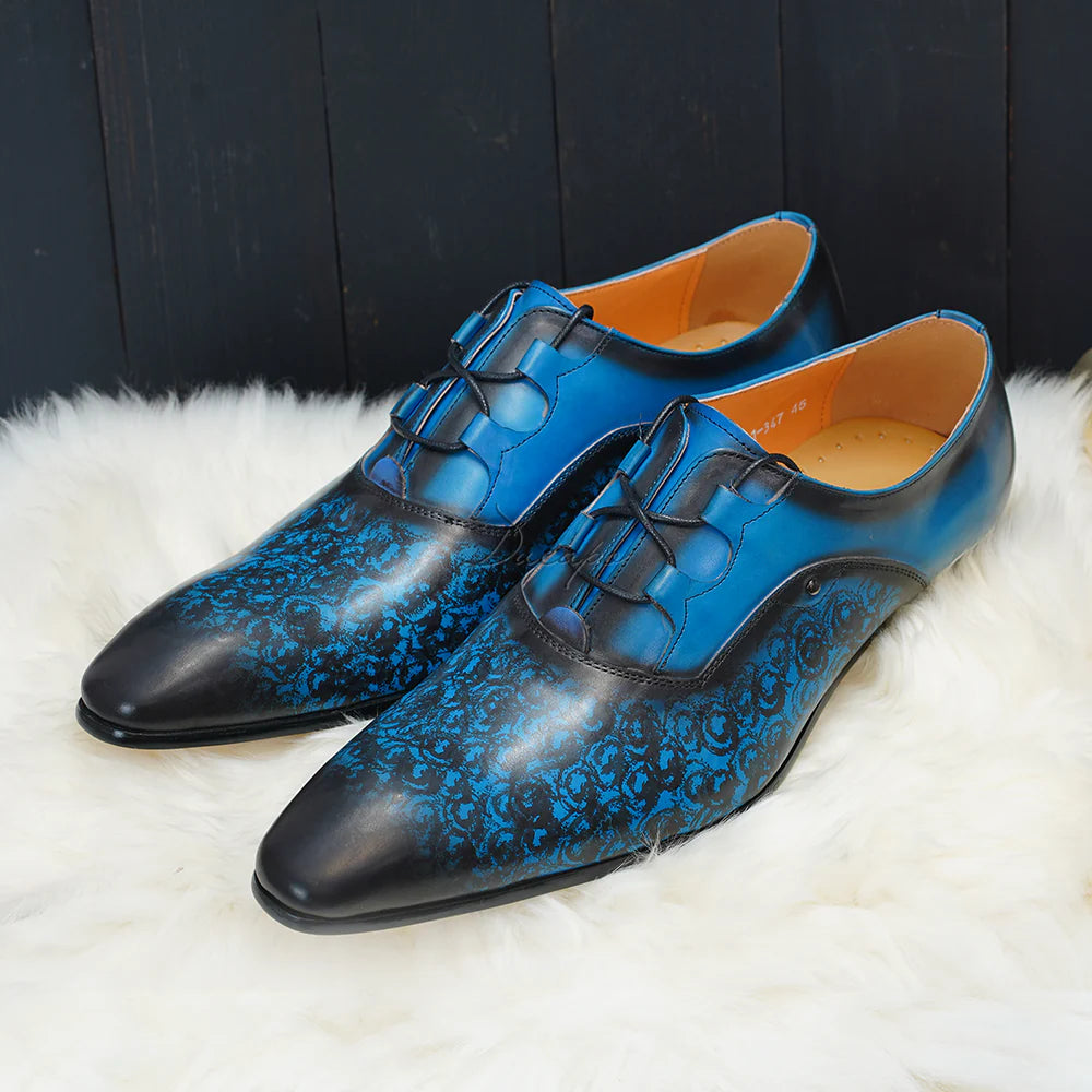 Blue-Black Pattern Dress Shoes D1131