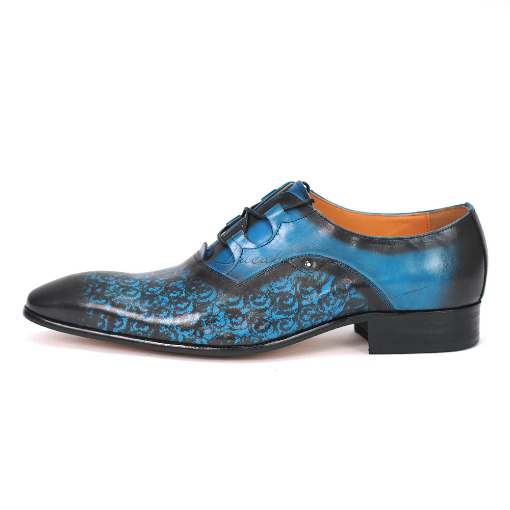 Blue-Black Pattern Dress Shoes D1131