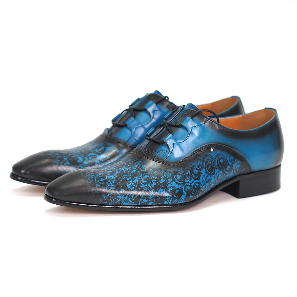 Blue-Black Pattern Dress Shoes D1131