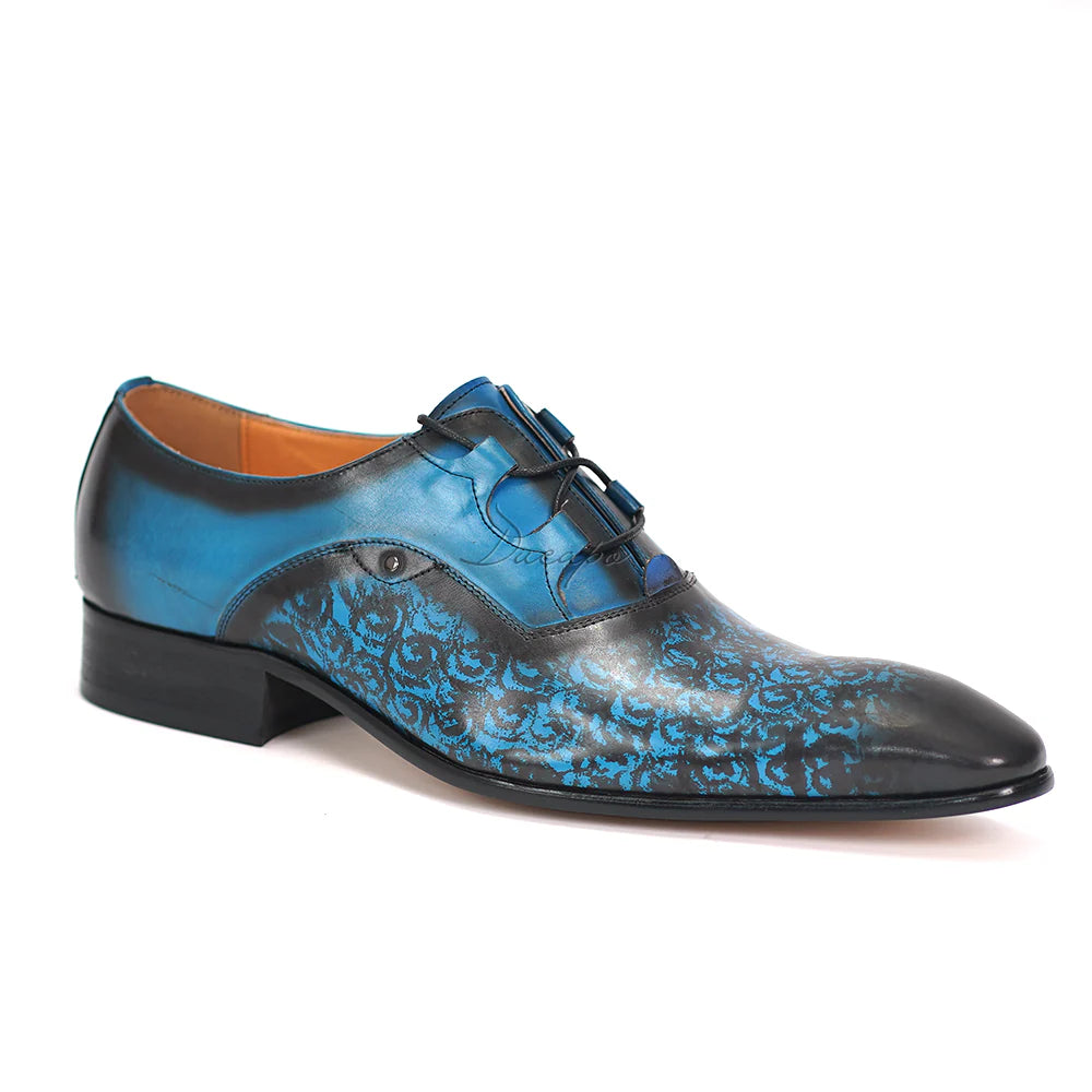 Blue-Black Pattern Dress Shoes D1131