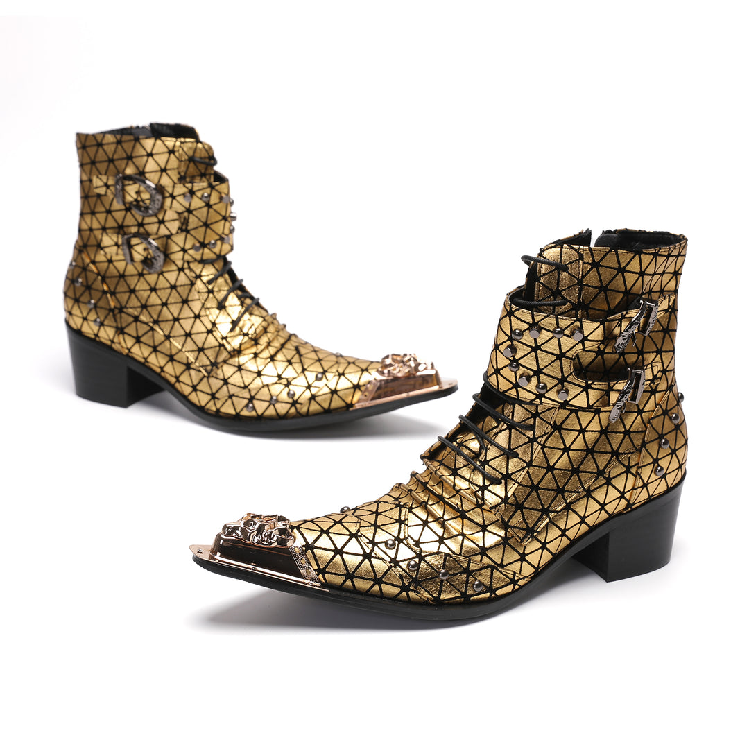 Golden Rivet Mesh Pointed Shoes 9980