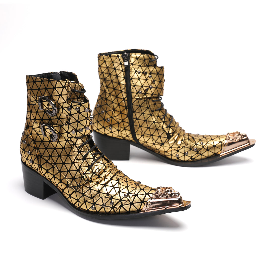 Golden Rivet Mesh Pointed Shoes 9980