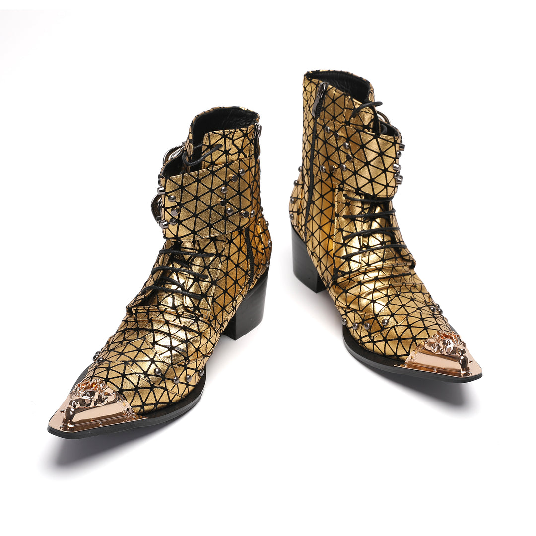 Golden Rivet Mesh Pointed Shoes 9980