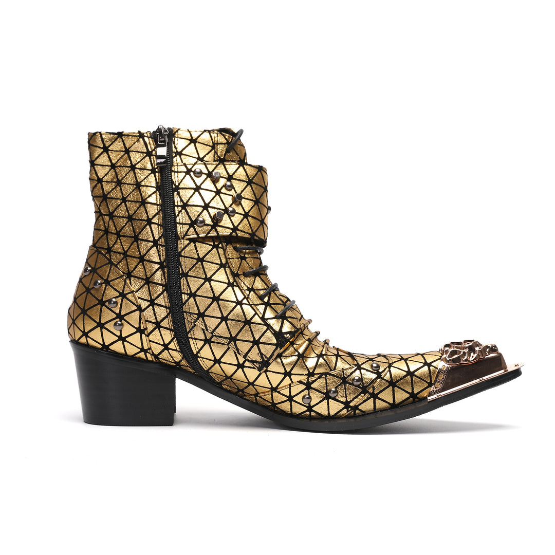 Golden Rivet Mesh Pointed Shoes 9980