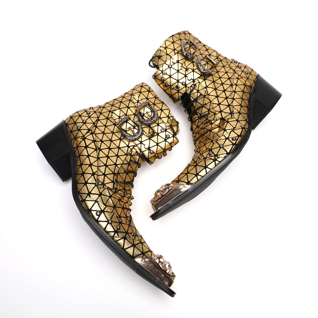 Golden Rivet Mesh Pointed Shoes 9980