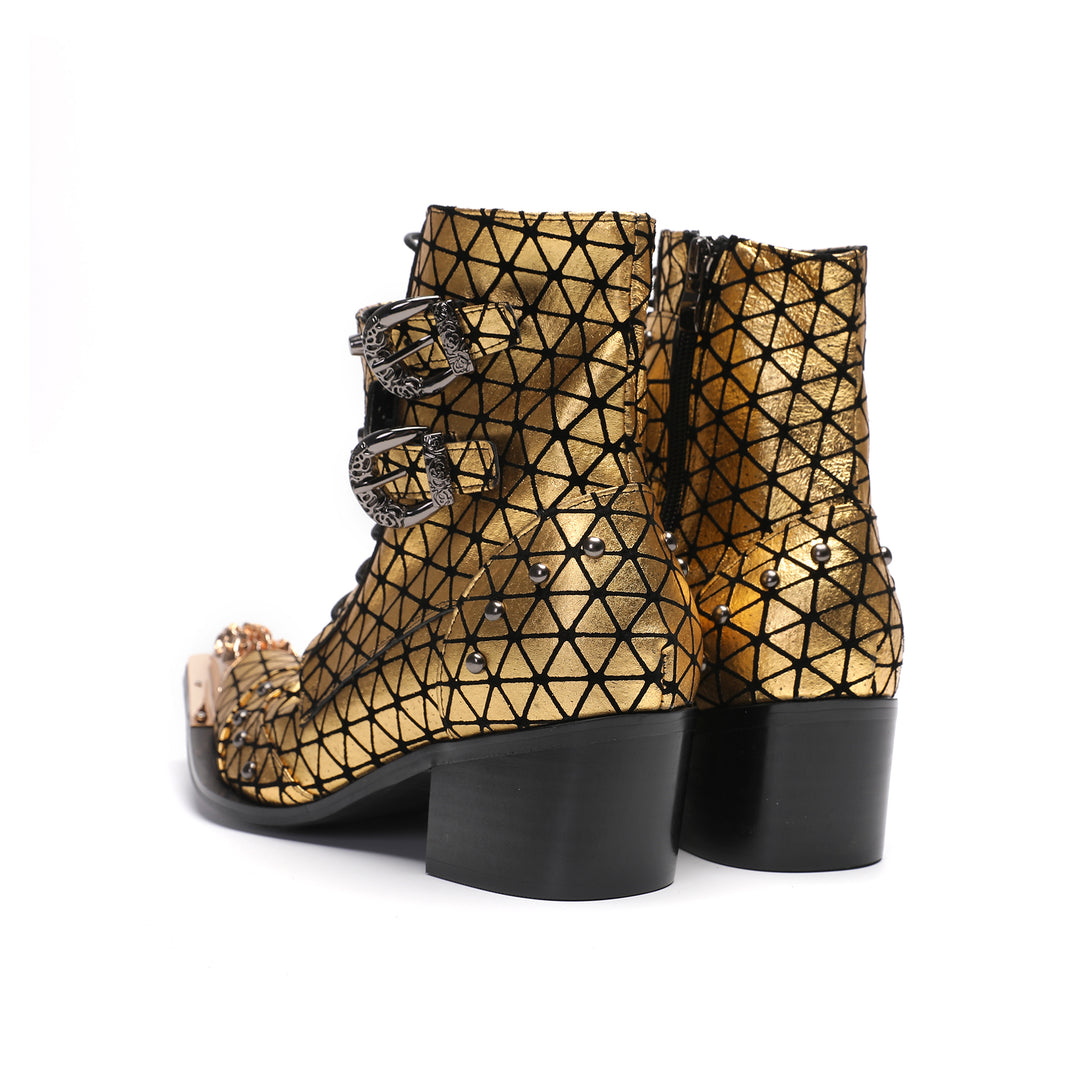 Golden Rivet Mesh Pointed Shoes 9980