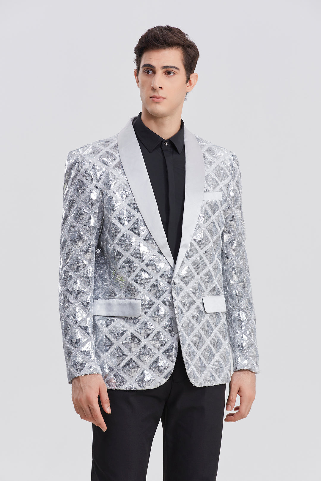 Silver Plaid Sequin Blazer S8230