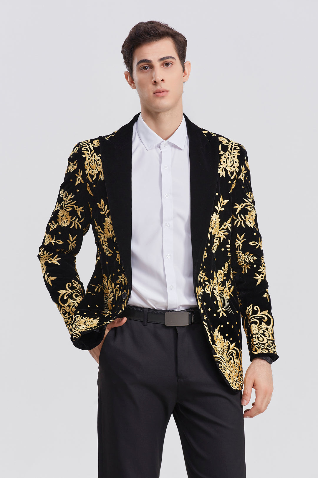 Gold Velvet Embroidered Blazer S8225