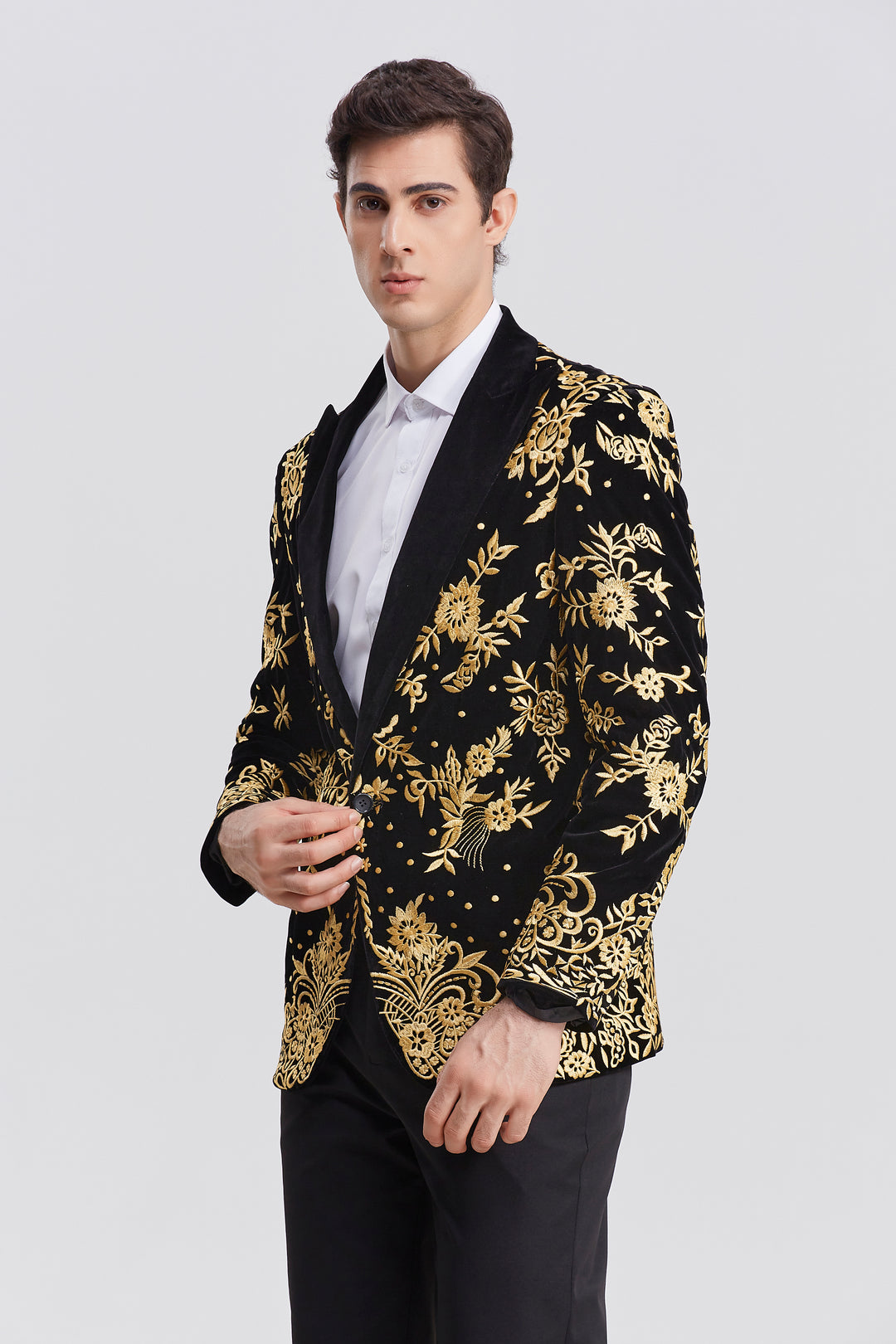 Gold Velvet Embroidered Blazer S8225