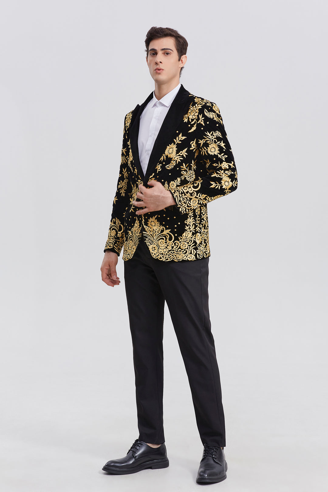 Gold Velvet Embroidered Blazer S8225