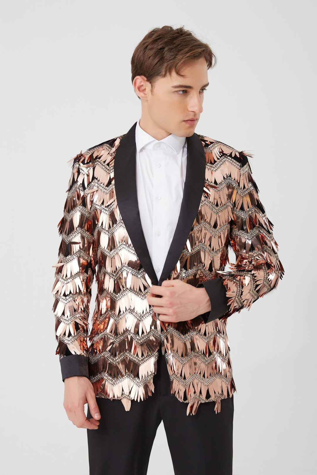 Gold Feather Sequin Blazer S8043