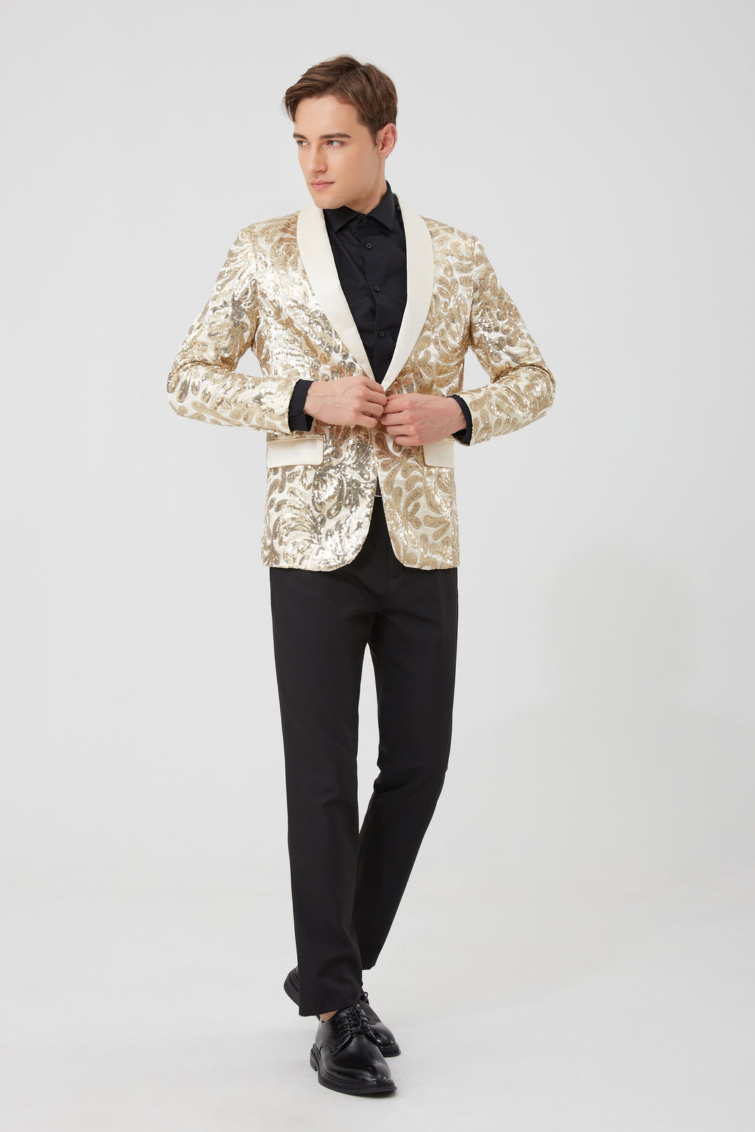 Gold Embroidered Sequin Blazer S8044