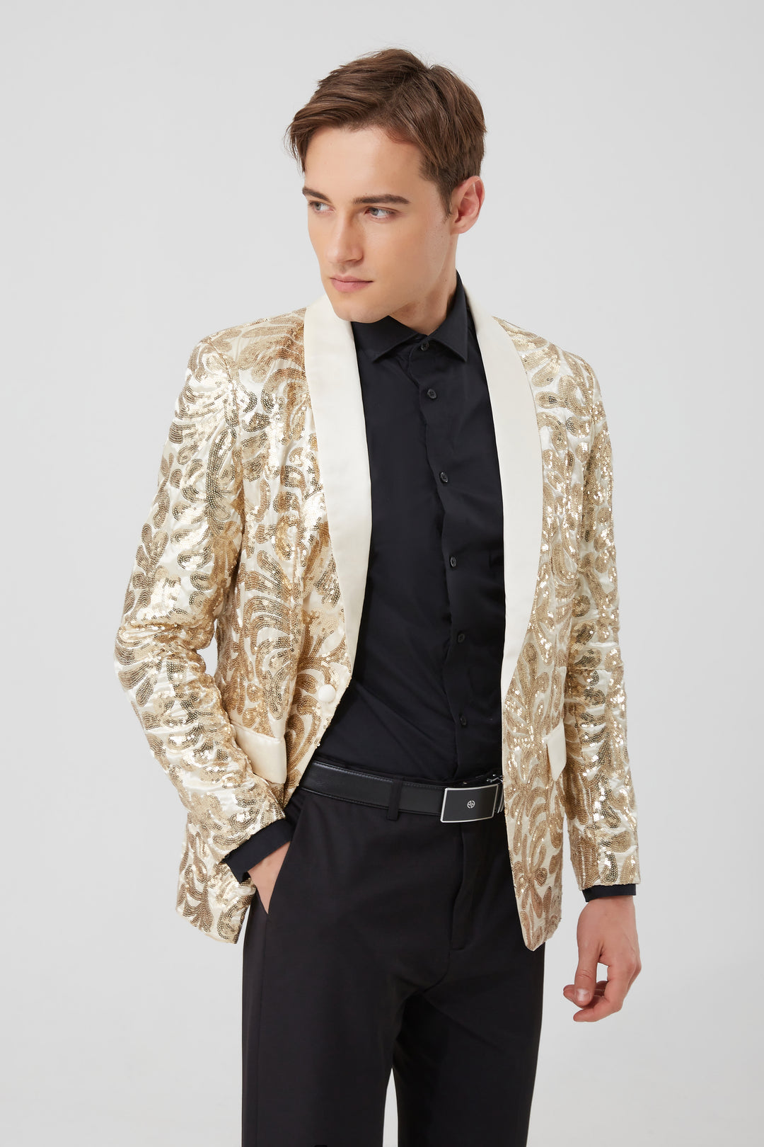 Gold Embroidered Sequin Blazer S8044