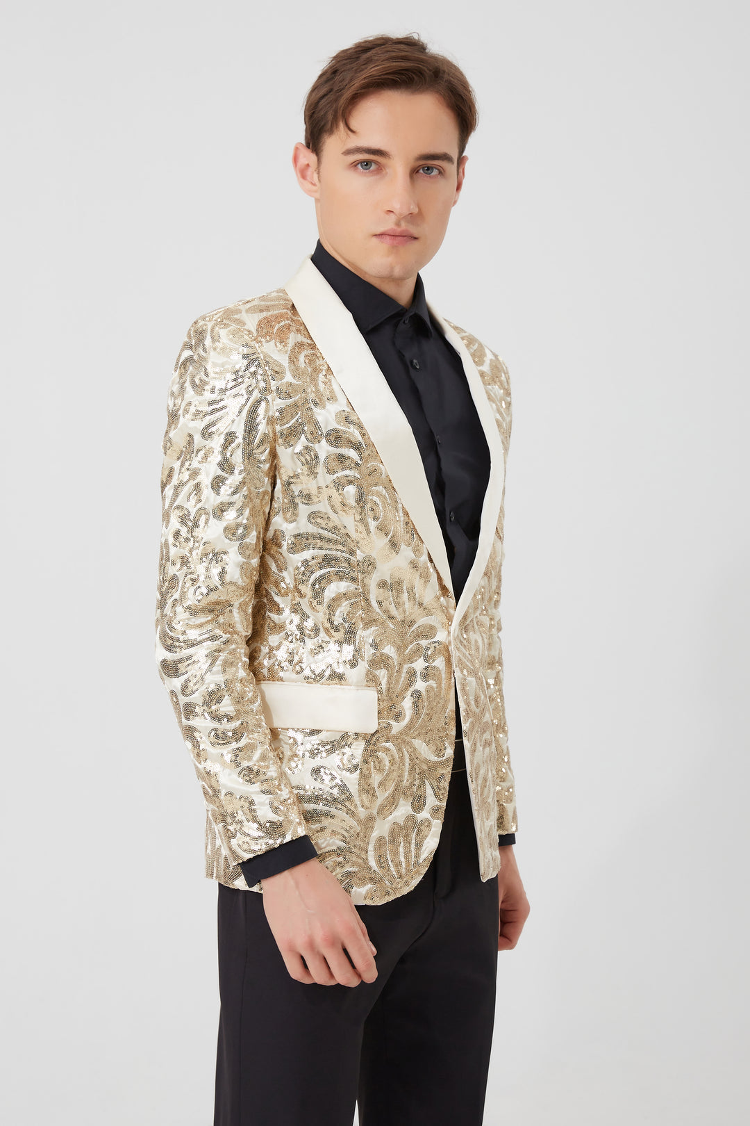 Gold Embroidered Sequin Blazer S8044