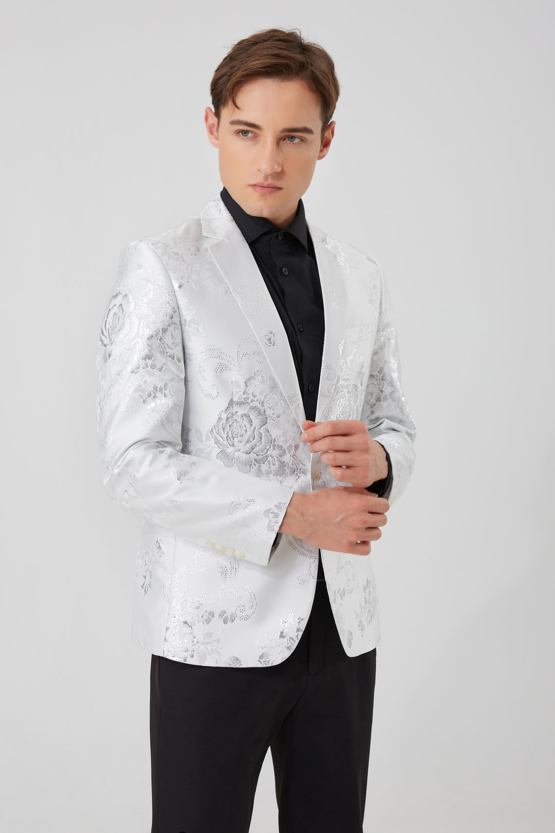 Silver Floral Embroidered Blazer S8180