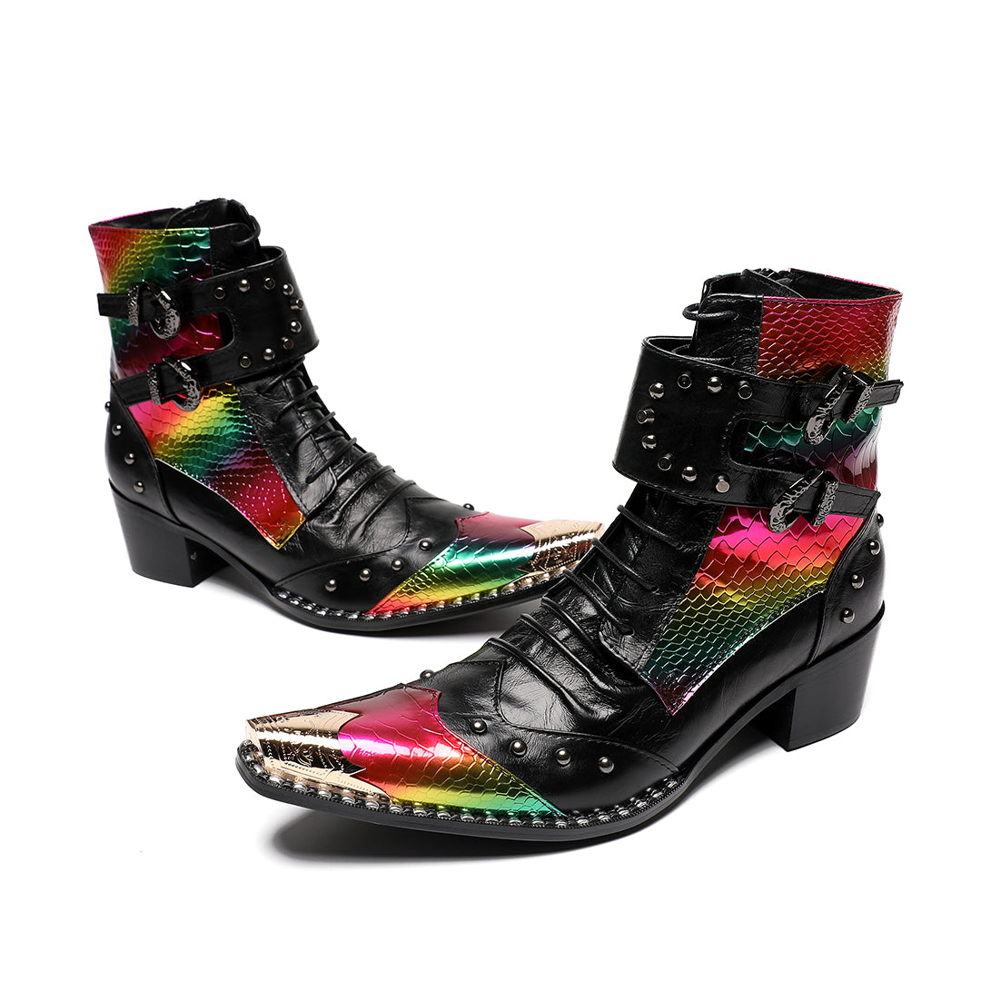 Rainbow Rivet Pointed Shoes 4018